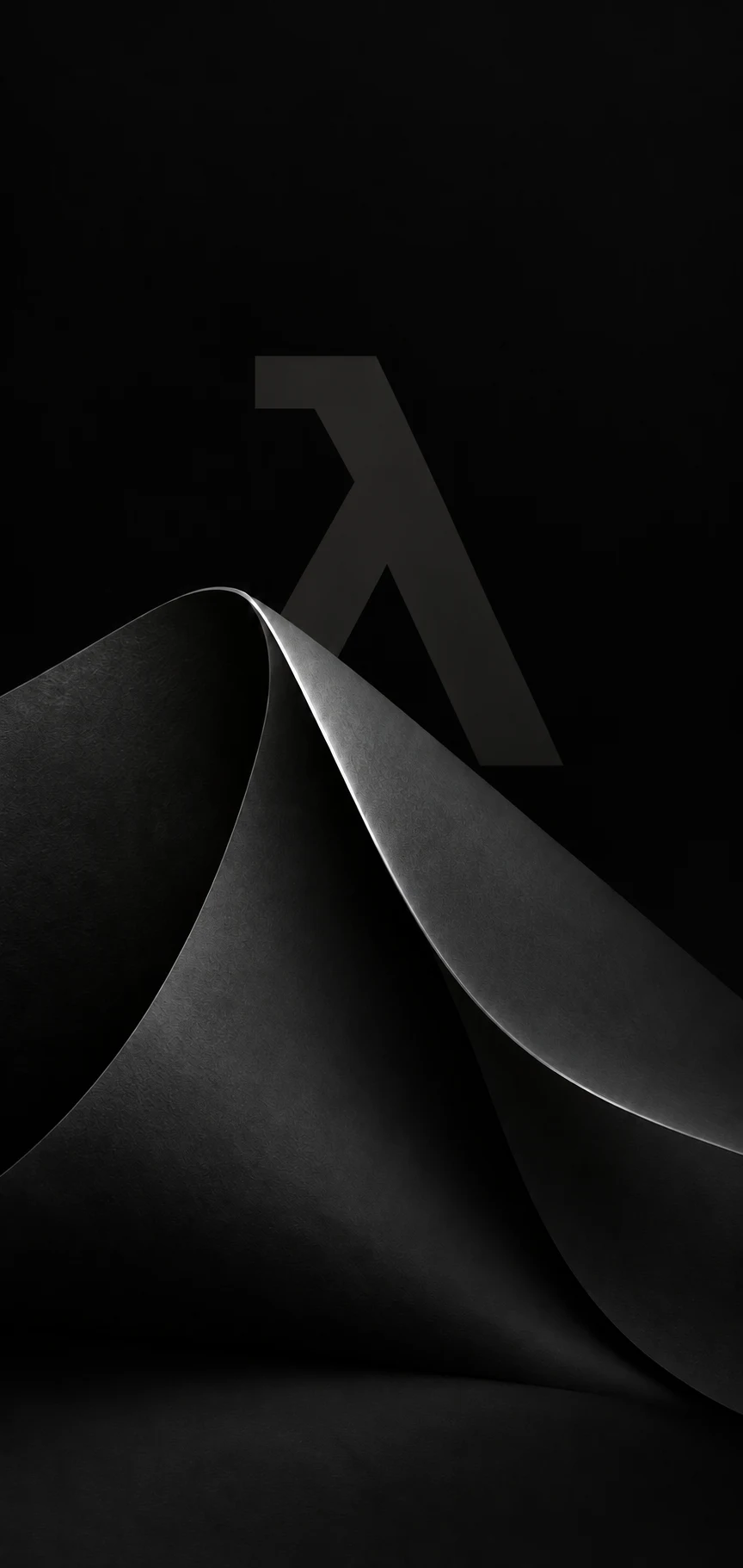Wallpaper oscuro con el símbolo lambda detrás del pliegue